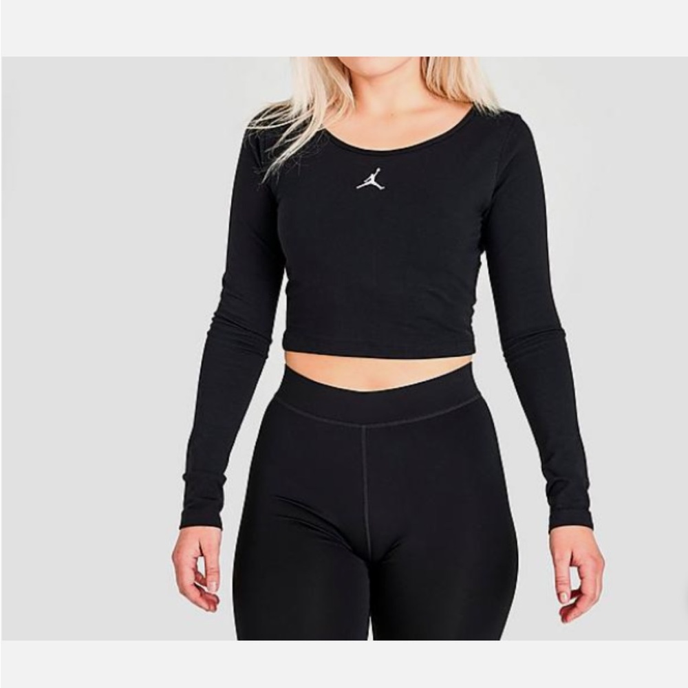 Jordan Flight Cropped Long Sleeve Shirt Women’s Small Black, Nike - Picture 2 of 4